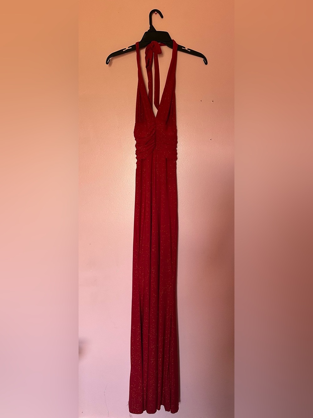 Red Halter Maxi Dress with Sparkle Detail